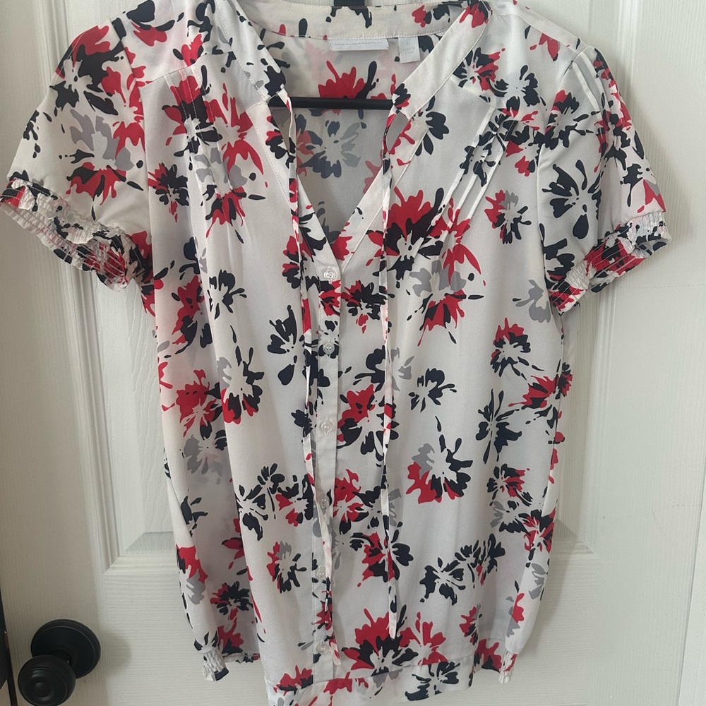 New York & Company Red and Black Floral Blouse